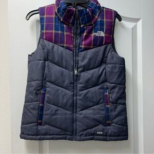 The North Face 550 Puffer Vest Purpish Gray with Plaid Sz XS